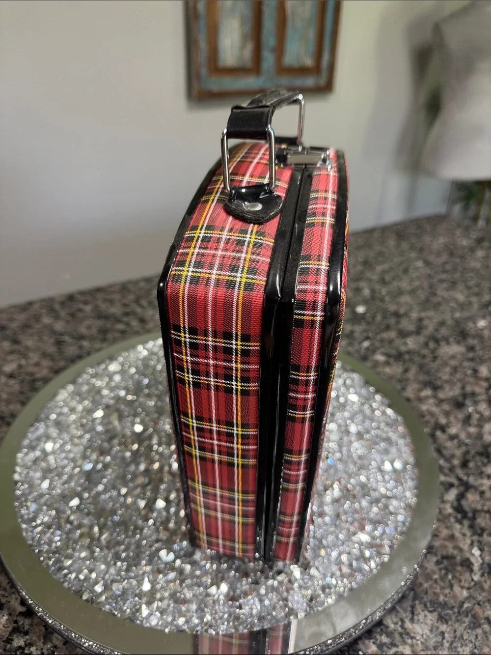 Tartan Plaid red Train Case Cosmetic Bag NWOT